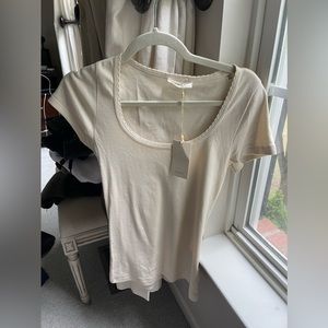 Doen scallop neck scoop tee cream white size M Medium BNWT